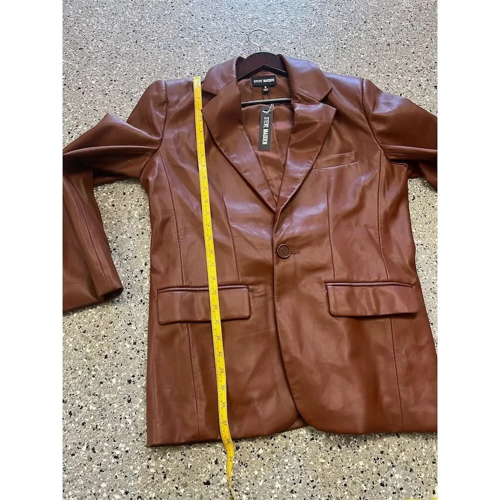 Steve Madden Women's Blazer Size S Brown Faux Leather Jacket - Picture 6 of 11